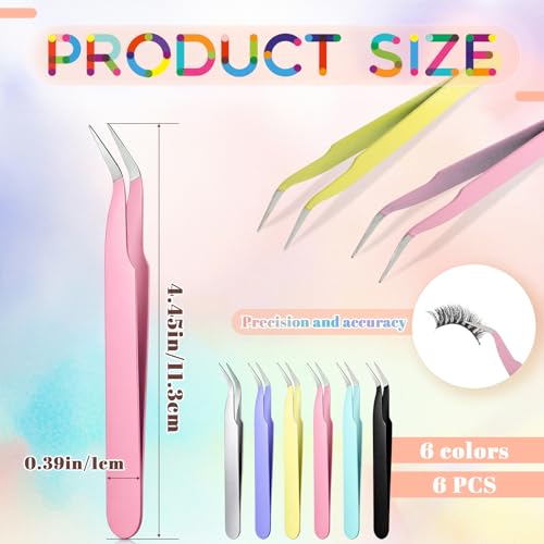 6 Pcs Stickers Tweezers Curved Craft Tweezers Multipurpose Anti-Static Crafting Tweezer for Diamond Art Rhinestone Scrapbooking Jewelry Making Lash Extension