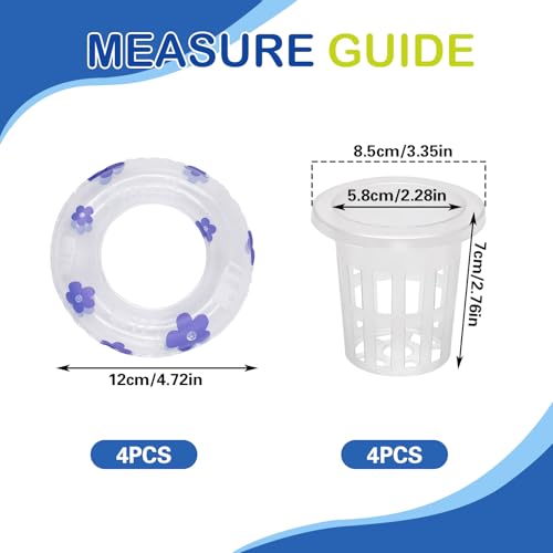 4 Sets Floating Aquarium Plant Holder, Translucent Plastic Fish Tank Basket with Floating Rings, Aquarium Hydroponic Basket for Live Plant Cultivation and Aquascape Decorations