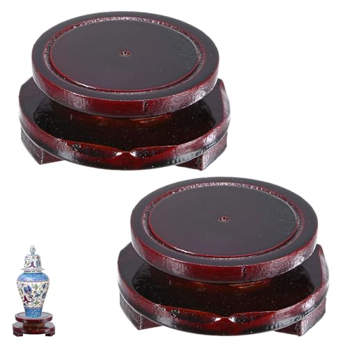 M METERXITY 2 Pack Display Stand, Brown Wooden Stands for Display, Stable Round Base Stand Decor for Fishbowl Planter [Rotation, 2.76'' x 1.34''] - size: 2.76'' Top Diameter