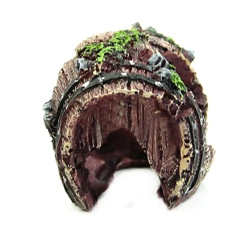 Aquarium Ornament Fish Hiding Wreck Barrel Fish Tank Decoration Resin Craft Fish Tank Accessories Pet Supplies(A) - color: Brown