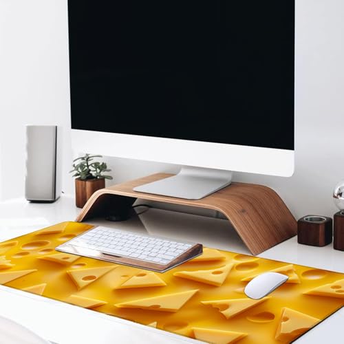 Cheese Slice Large Gaming Desk Mat,Rubber Non-Slip Fun and Whimsical Mouse Pad,31.5x11.8x0.12in Extended Sweet Food Mousepad,Game Lover Mice Pads Gifts,Office Home Deskmat Decor - color: Cheese