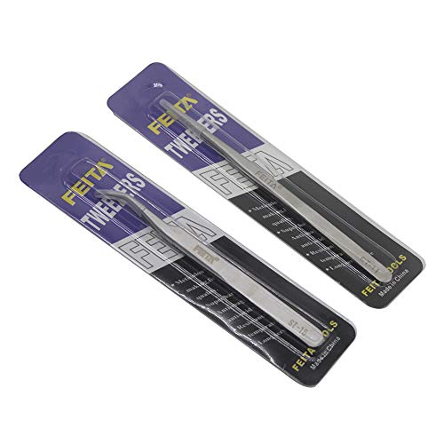 Best Eyelash Extension Tweezer Set - FEITA Pro Straight & Curved Pointy Precision Fine Tip Tweezers for Lash Extensions - Silver - 2Pcs - color: Straight & Curved Tip 2pcs