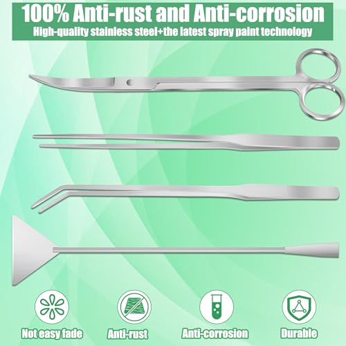 Aquarium Aquascape Tools Kit, 4 in 1 Anti-Rust Aquatic Plant Aquascaping Tool Stainless Steel Black Tweezers Scissors Spatula for Aquarium Tank Clean Fish Tank Aquascape Accessories Set - color: Silver