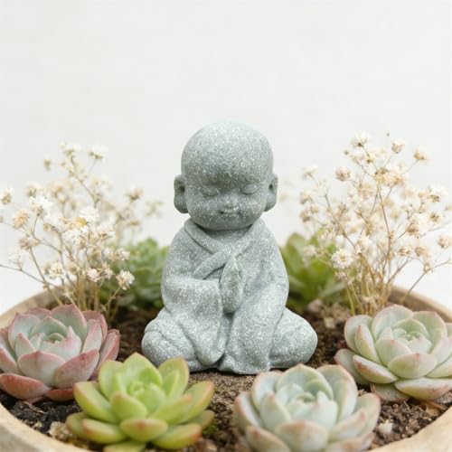 livelyfish Japanese Buddha Bosatsu Feng Shui Praying Monk Statue Sandstone Happy/Smiling Miniature Figurine Ornament for Fish Tank Aquarium Home Garden Decoration (F) - size: F