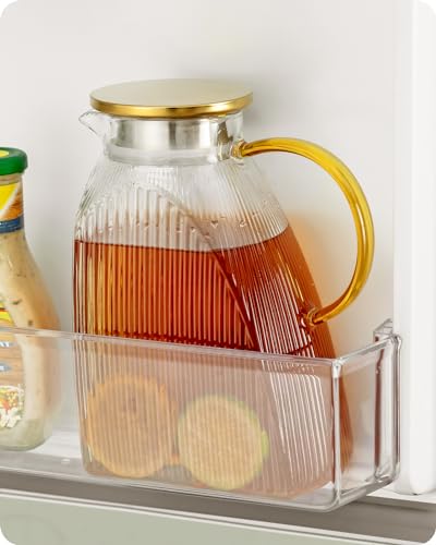 Baffect Water Pitcher, High Borosilicate Glass Jug with Stainless Steel Lid, Leakproof Fridge Door Carafe for Hot or Cold Beverage Vertical Pattern (1.8 L/63 oz.) - style: Vertical Pattern