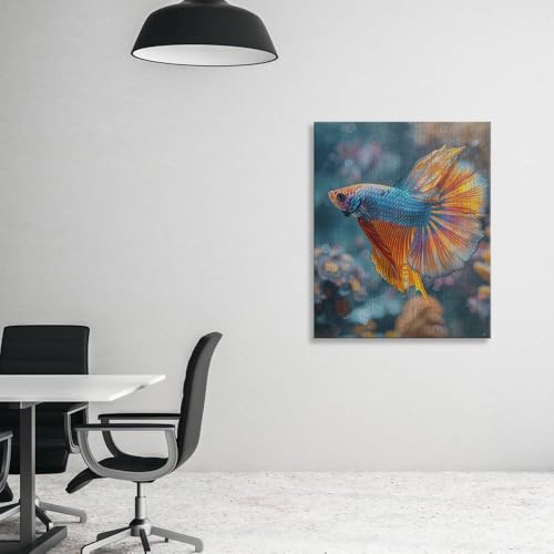 CanvasWis Betta Fish Garden Exotic Vintage Art Design 3 Printed Canvas Wall Art For Family Home Decor Living Room Bathroom Bedroom Gifts Wall Decor Keepsakes Ready to Hang - color: Design 3, size: Medium(12x16in)