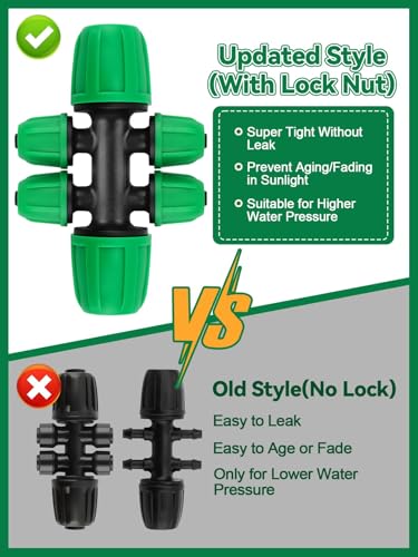 Kalolary 20PCS Locked Barbed Tee Connectors, 5/16" to 1/4" Drip Irrigation Fittings Kit 8/12mm to 4/7mm Tube Lock Female Connector 6-Way Barbed Lock Irrigation Parts for Watering System (Green) - color: Green 5/16" to 1/4" 6-Way