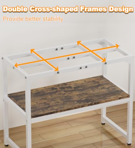 Mondazie 30 Gallon Rimless Fish Tank Stand with Shelf for Storage, 2 Tiers Metal Aquarium Stand, Breeder Tank Turtle Reptile Terrariums Stand Rack for Home Office, 30" L x 12" W x 20.5" H, White