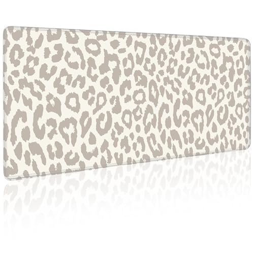 Leopard Print Mouse Pad Large Desk Mat Extended Keyboard Mouse Pad Cute XL Mousepad with Non-Slip Base and Stitched Edge Mouse Mat Desk Pad 31.5 x 11.8 in Mouse Pads for Desk Decor Home Office Gaming - color: Light Leopard Print