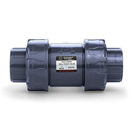 Sharkfellow 1’’ PVC True Union Ball Check Valve with Full Port, ASTM F1970, with EPDM Seals, Corrosion-Free, Service Free, Rated at 200 PSI @73F, Gray, 1 inch Socket (1'') - size: 1''
