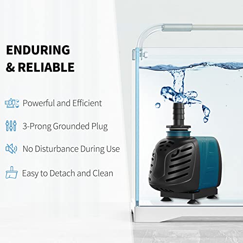 Uniclife Aquarium 550 GPH Submersible and Inline Water Pump 45W 6.5ft High Lift AC 120 V Quiet Compact Return Pump with 6 ft. Power Cord for Fish Tanks Pond Waterfalls Fountains Sumps and Gardens - size: 550GPH