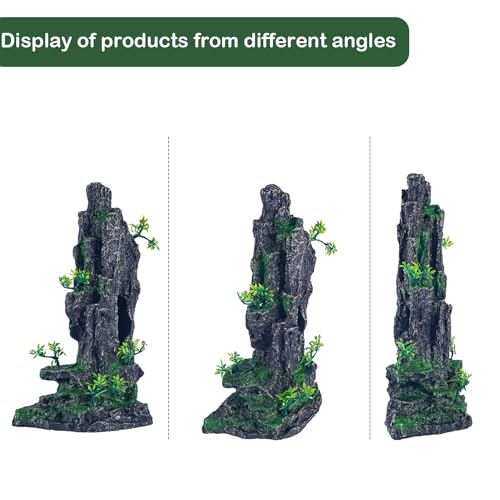 Large Fish Tank Decorations - Mountain View Aquarium Ornament with Tree House Cave - color: D