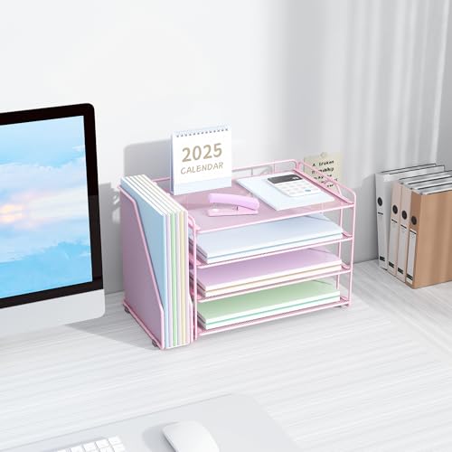 Spacrea Desk Organizers and Accessories, Paper Organizer for Desk with File organizer, Desk Accessories & Workspace Organizers for Office Supplies (Pink) - color: Pink