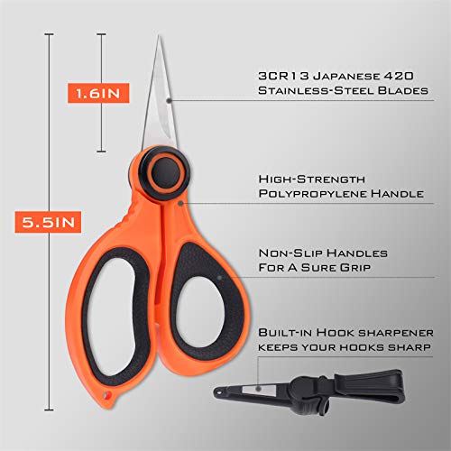 KastKing Fishing Line Scissors, Braided Line Cutters, w/Sheath, Super Sharp 3CR13 Japanese Stainless Steel Blades, Non-Slip TPR Handles, Includes Lanyard - style: B: 5.5" Braid Scissors