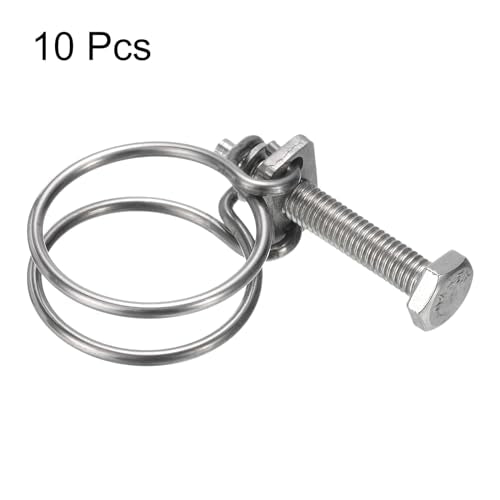 uxcell 10Pcs Double Wire Hose Clamp, 32-36mm Adjustable Stainless Steel Wire Hose Clips with M8 Bolt for Dust Collection Hose, Pump Hose Pipe - size: 32-36mm