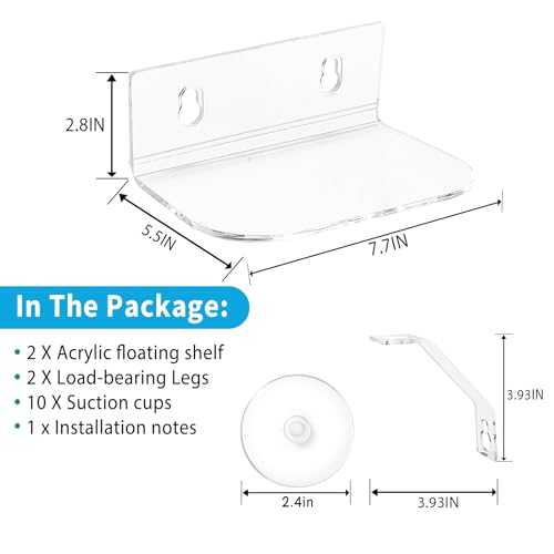 2-Pack Acrylic Window Plant Shelves with Suction Cups & Support Brackets - Rectangle Window Sill Extender for Herb Pots, Succulents, Flower Boxes, Micro Greens | Indoor/Outdoor Use