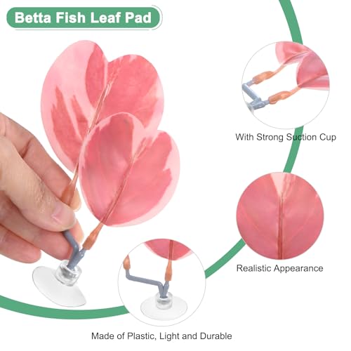 M METERXITY 1-Pack Betta Fish Leaf Pad, Hammock Plant Leaf Pad, Realistic Resting Fish Rest Bed for Fish Tank Decorations/Aquarium Accessories/Spawning Grounds/Breeding [Pink, Heart-Shaped] - color: Pink