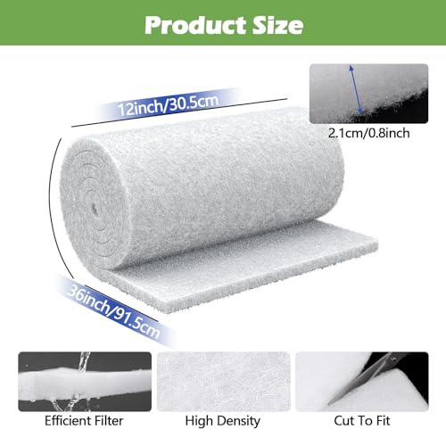 Classic Pond Filter Pad Media 18"x36"x1", 4.5 Ft² White Thicker Reusable Replacement Washable Pad,Fish Pond Filter Material for Koi Outdoor Ponds Aquarium - size: 18”x36"x1"