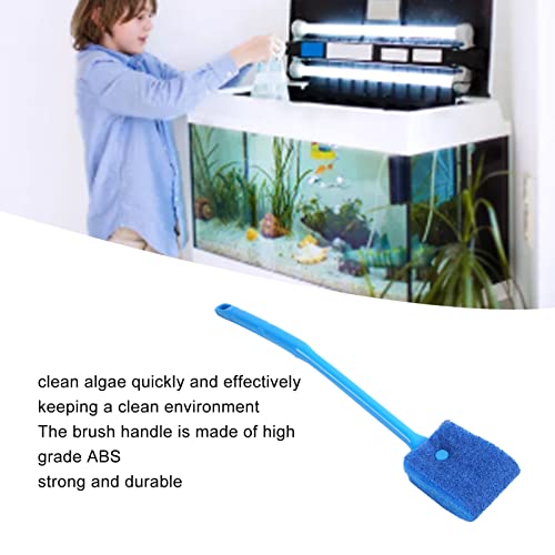 Tnfeeon Aquarium Scraper Double Sided Sponge Brush Cleaner Long Handle Fish Scrubber Sponge Scrubber Cleaner for Glass Aquariums and Home Kitchen 15.7 inches(Blue)