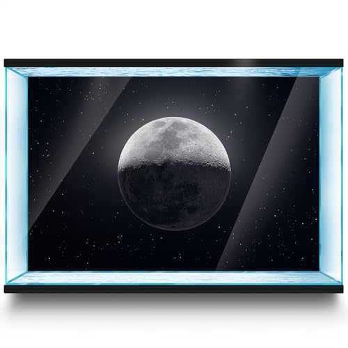 Aquarium Background Stickers - Moon, Space, Gray, Shadow Self-Adhesive Fish Tank Reptile Terrarium Decor Poster (100 x 50 cm / (39.3 x 19.6 inches)) - size: 100 x 50 cm / (39.3 x 19.6 inches)