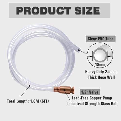 TTFLEX Gas Siphon Hose Pump, Shaker Siphon for Gasoline/Fuel/Water Transfer, Self Priming Pump - 1/2" Valve Siphon Pump 6FT - size: 6 FT
