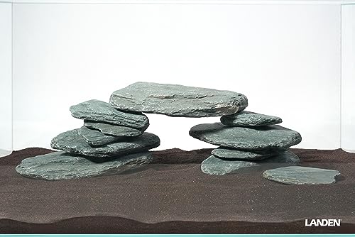 LANDEN River Slate Stone Natural Rocks(18lbs, 3~9 inches,13pcs) for Aquariums, paludariums, Terrariums, Reptile, and Amphibian Enclosures Decorative of Stream's Caves and Caverns - size: 15 River Slate Stone(3-9 inches,18lbs)