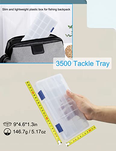 Hlotmeky Tackle Box Small Fishing Box Organizer 2 Pack 3500 Tackle Tray Clear Plastic Storage Box with Dividers Sorting Snackle Box