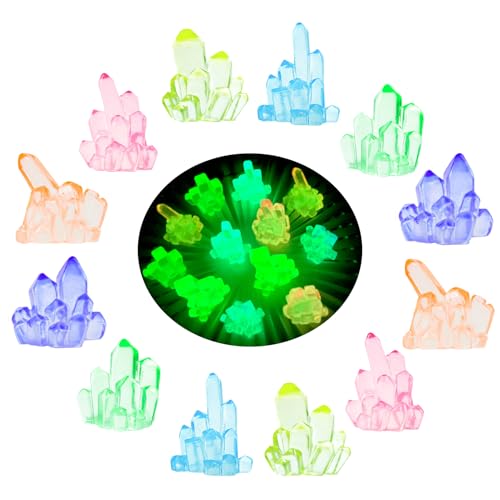 MIUPOO Glow Crystal,Betta Stones,Glow in The Dark Crystal,Bonsai Decor,Chips Stone Small Decorative,Fish Tank Decor,6 Colors,12 Pieces. - color: 6 Color