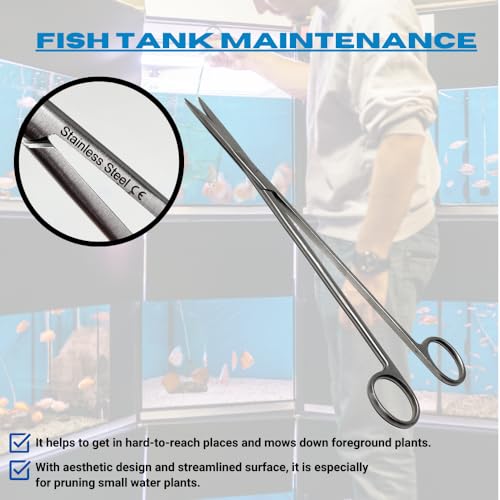 Aquarium Scissors Stainless Steel 12" Extra Long Water Grass Scissors for Aquatic Plants Pruning, Fish Tanks, Terrariums Used in Salt Water Fresh Water Landscape Maintenance Tools (Straight - Silver) - style: Straight - Silver