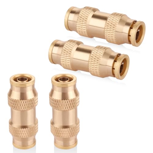 3/8" Dot Push-To-Connect Fittings (Three-eighth of an inch) Air Fittings Straight Union 3/8" Tube OD Brass Push Air Brake line fittings for Trucks Trailers and Industrial Use (4 Pack) - color: 4PCS DOT Push-to-Connect, size: 3/8" Od