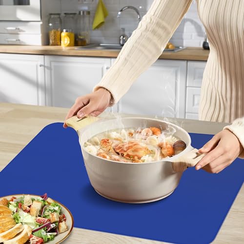 Silicone Mat for Kitchen Counter, Silicone Mat Trimable to Size (Classic blue, 23.6×15.7inch-2PCS), BPA-Free Silicone Placemat, Heat-Resistant NonSlip Table Mat for Air Fryer, Countertop Protector Mat - color: Classic blue, size: (L - 23.6''x 15.7‘’x 0.05