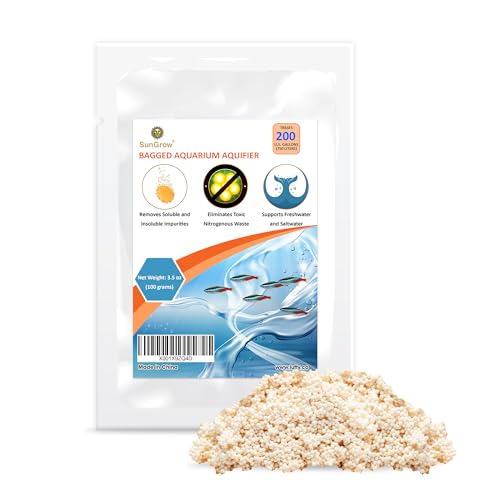 SunGrow Aquarium Resin Filter Media – Remove Ammonia, Nitrite & Nitrate Clear Brown Water from Indian Almond Leaves & Driftwood, for Freshwater & Saltwater Fish Tanks, Fine Mesh Bag Included