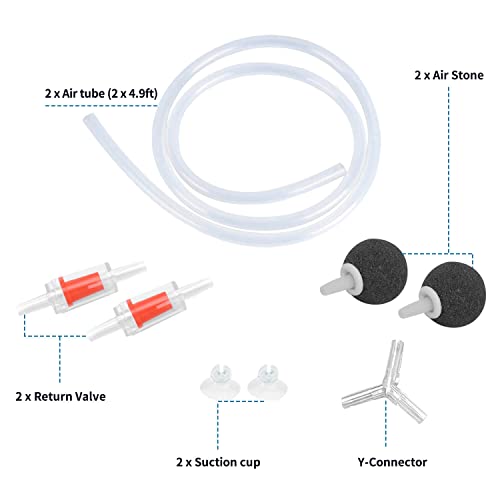 Aquarium Air Pump Single Outlet/Dual Outlet Adjustable Aerator with Accessories for 10-100 Gallon Fish Tank - style: M-300 5W (30-60gal)