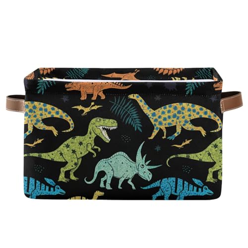 Dinosaur Pattern Storage Basket Bin, Large Cube Storage Box Canvas Collapsible Storage Organizer for Home Office Closet - 15 L x 11 W x 9.5 H - color: Dinosaur Pattern, size: 1 PCS