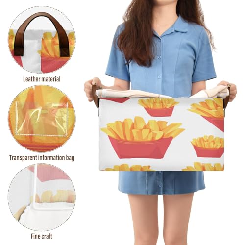 Ollabaky Collapsible Rectangular Closet Storage Bin Fast Food French Fries Shelf Basket Box with Leather Handles - Storage Cube, Nursery Storage, Laundry Hamper
