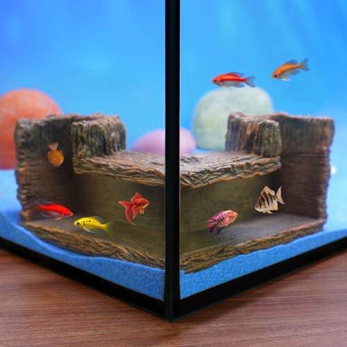 90° Corner Fish Cave Viewing Tunnels | Realistic Driftwood Stump Hideout for Shrimp, Betta, Corydoras | BPA-Free Premium Resin, Safe for Aquarium (5.1”x5.1”x2.8”) - style: Stump