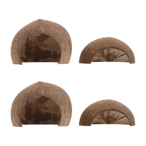 GANAZONO 4pcs Reptile Hideouts Coconut Shell Hide Boxes, Natural Tank Accessories with Large and Small Sizes, Shelter Caves for Bearded Dragon, Leopard Gecko, Hermit Crab Habitat