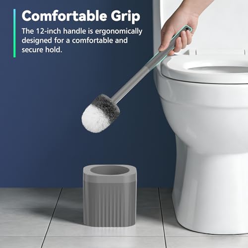 Toilet Bowl Brush and Holder, 3 Pack Compact Toilet Brush Set with Nylon Bristles Toilet Brush Hidden Scrubber Brushes for Bathroom Cleaning-Grey - color: Grey-3p