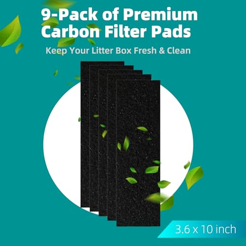 MEDUWEDU 9-Pack 3.6" x 10" Carbon Filter Pads for Automatic & Dome-Style Cat Litter Boxes – Activated Charcoal Liners for Odor Control - color: L3 Filters