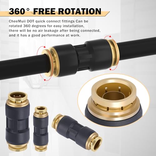 CheeMuii 30 PCS DOT Air Line Fittings 1/4" 3/8" 1/2" DOT Push Lock Air Fittings Brass and Plastic Straight Unions Quick Connect Air Hose Fittings Repair Kit - color: Black, size: 32 PCS