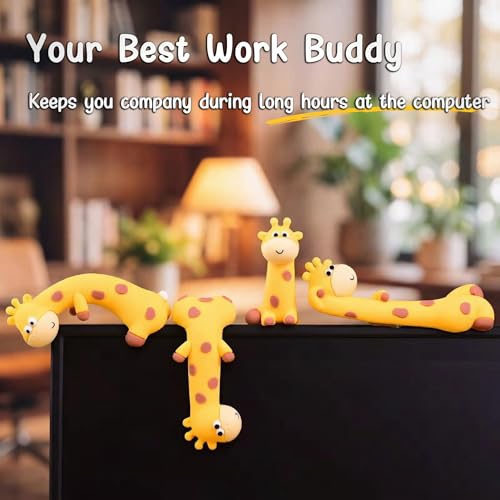 4Pcs Mini Giraffe Figurines for Computer Monitor Decor-Cute Resin Animal Ornaments for Car Dashboard, Desk Accessories & Office Decorations-Adorable Monitor Frame Hanging Screen Buddy Set - color: Giraffe