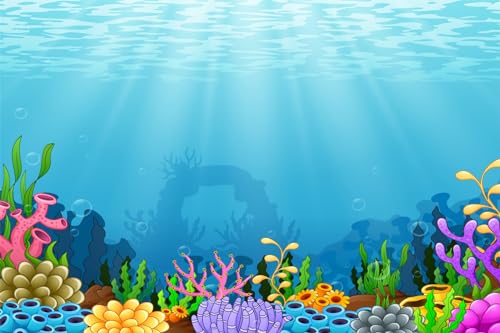 5x4ft Under The Sea Backdrop Ocean Underwater World Background Colorful Coral Blue Seawater Tropical Underwater Scene Children Little Mermaid Birthday Party Banner Baby Shower Photo Booth - size: 5X4FT