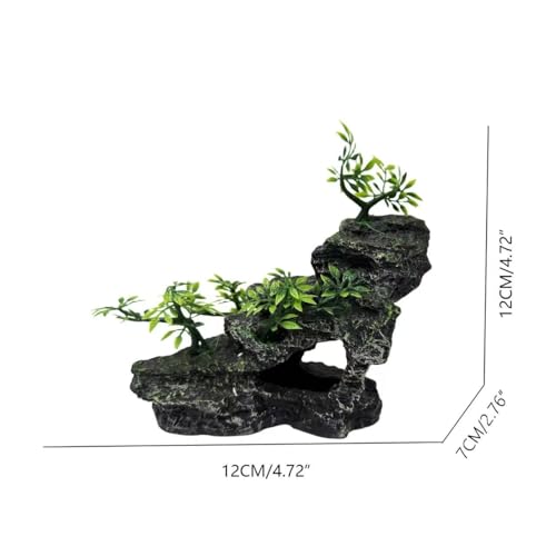 Fish Tank Decorations Aquarium Mountain View Stone Decorations Resin Rock Aquascaping with Hiding Cave, Fish Tank Accessories Aquarium Ornaments with Small Plants (BS) - color: Bs
