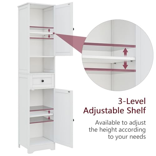 Tall Bathroom Cabinet,Storage Cabinet with 5 Shelves & 1 Drawer, with Adjustable Shelve, for Bathroom, Kitchen, Entryway, Living Room(White) - color: White