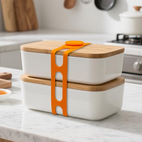 FORTIDY Silicone Latch Strap for Slow Cooker Lid, Pot, Bento Box, 21.65 in Reusable Elastic Self-Lock Silicone Tie for Bundling or Organizing Curtain, Cords, Yoga Mat, Camping Mat (Orange, 2pcs) - color: Orange*2