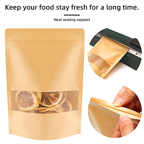 100 Pcs Kraft Stand Up Pouches 5.5 x 7.9 Inch Resealable Zip Lock Food Storage Bags with Matte Window for Packaging - color: 5.5x7.9 Inches