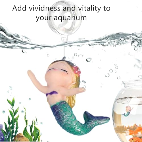 Floating Mermaid Aquarium Decoration, PVC Resin Mermaid Statue, Aquarium Decor Ornament, Polychromatic, Handcrafted, 2.16"D x 1.96"W x 1.37"H