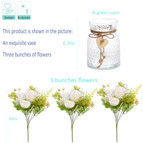 Kimura's Cabin Artificial Flowers with Vase Silk Peonies in Vase Fake Flowers with Vase Faux Flower for Office Home Table Centerpiece Bathroom Arrangement Decorations(White)