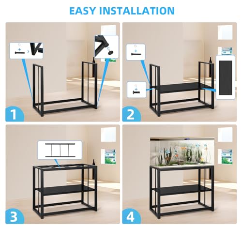 VOWNER 55-75 Gallon Fish Tank Stand - Metal Aquarium Stand, 48.4" x 14.9" x 29.5" Heavy Duty Reptile Tank Stand, Adjustable 2-Tier Fish Tank Rack Shelf for Home Office, Tank not Included, Black