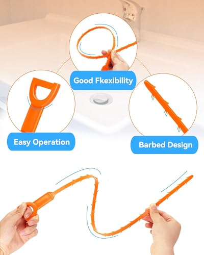 Drain Snake Clog Remover Tool, 3 Plastic (20 Inches) and 1 Stainless Drain Snakes (33 Inches) Included, Effectively Clean Hair and Other Clog for Toilet, Kitchen Sink, Bathroom Tub - style: 33 IN